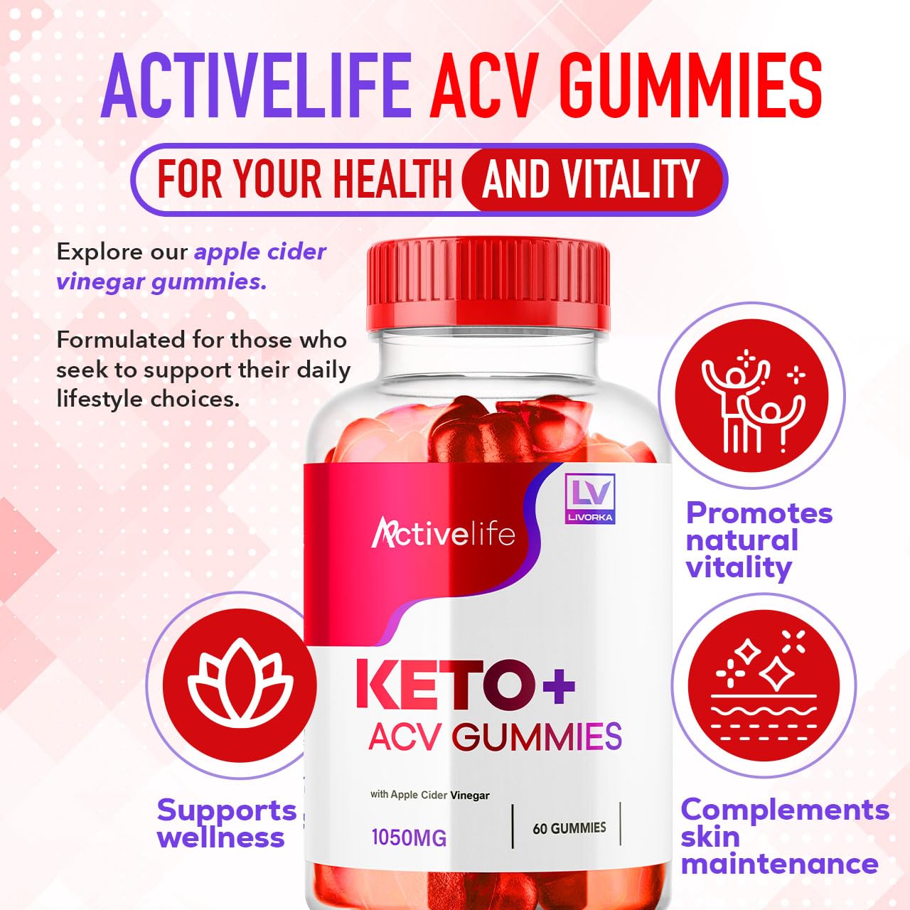 Gomitas LIVORKA ActivLife Keto ACV listas para consumo diario.