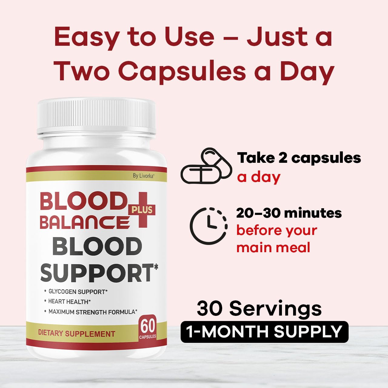 Composicion natural de BloodBalance Plus para soporte diario.