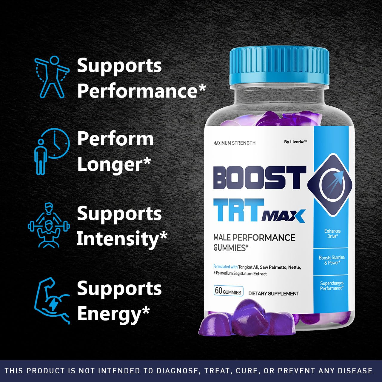 LIVORKA Boost TRT Max gomitas, sabor agradable para bienestar masculino.