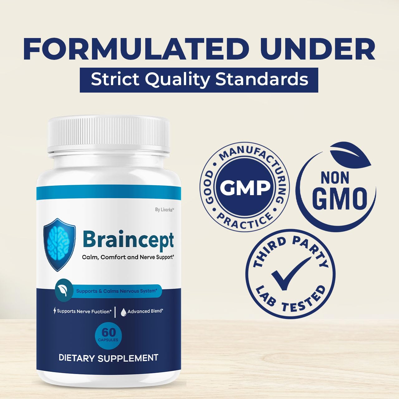 Etiqueta Braincept en primer plano, información de la fórmula