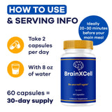 BrainXCell en mano: cápsulas de tamaño estándar para uso diario.