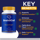 Etiqueta de BrainXCell revela su fórmula avanzada y propósito para bienestar cognitivo.