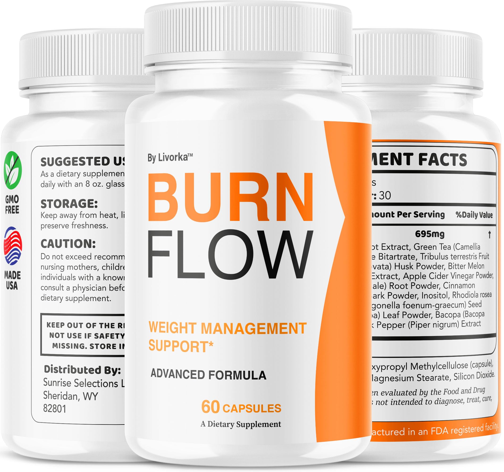 LIVORKA Burn Flow empaque exterior facilita almacenamiento seguro.