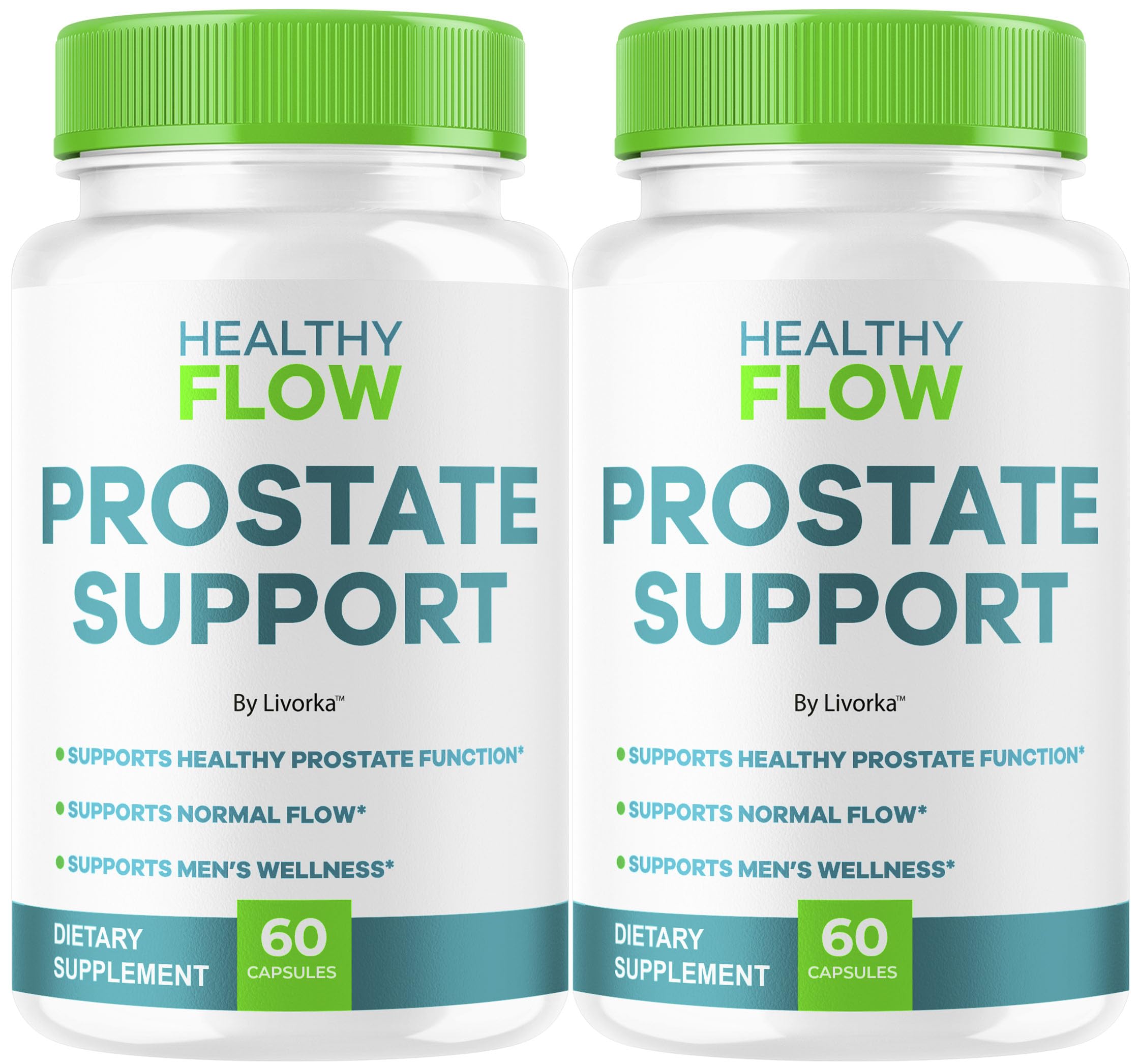 LIVORKA Healthy Flow, botella de cápsulas, apoyo diario para la salud prostática.