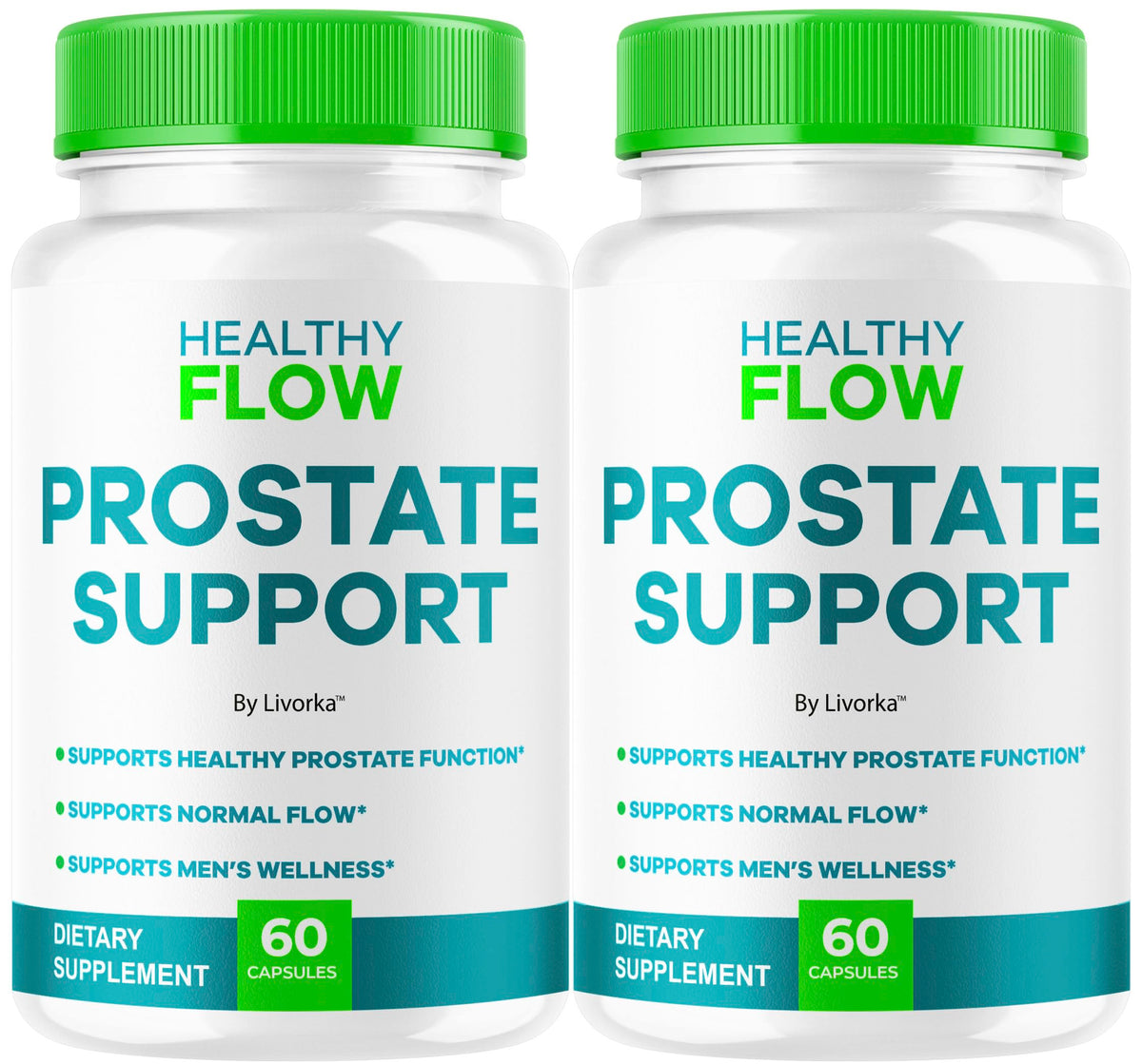 LIVORKA Healthy Flow, botella de cápsulas, apoyo diario para la salud prostática.