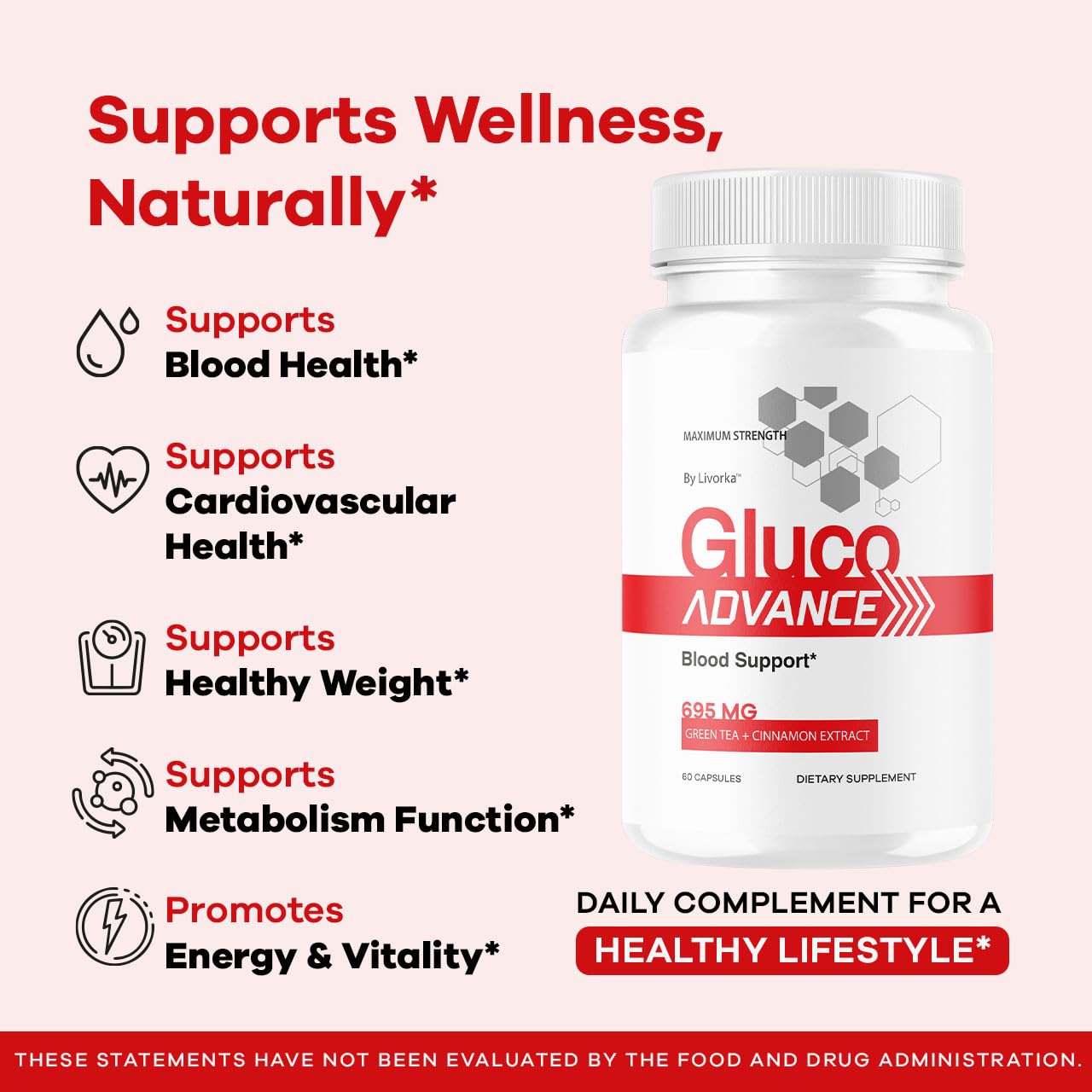 Etiquetado frontal de LIVORKA Gluco Advance para confianza.