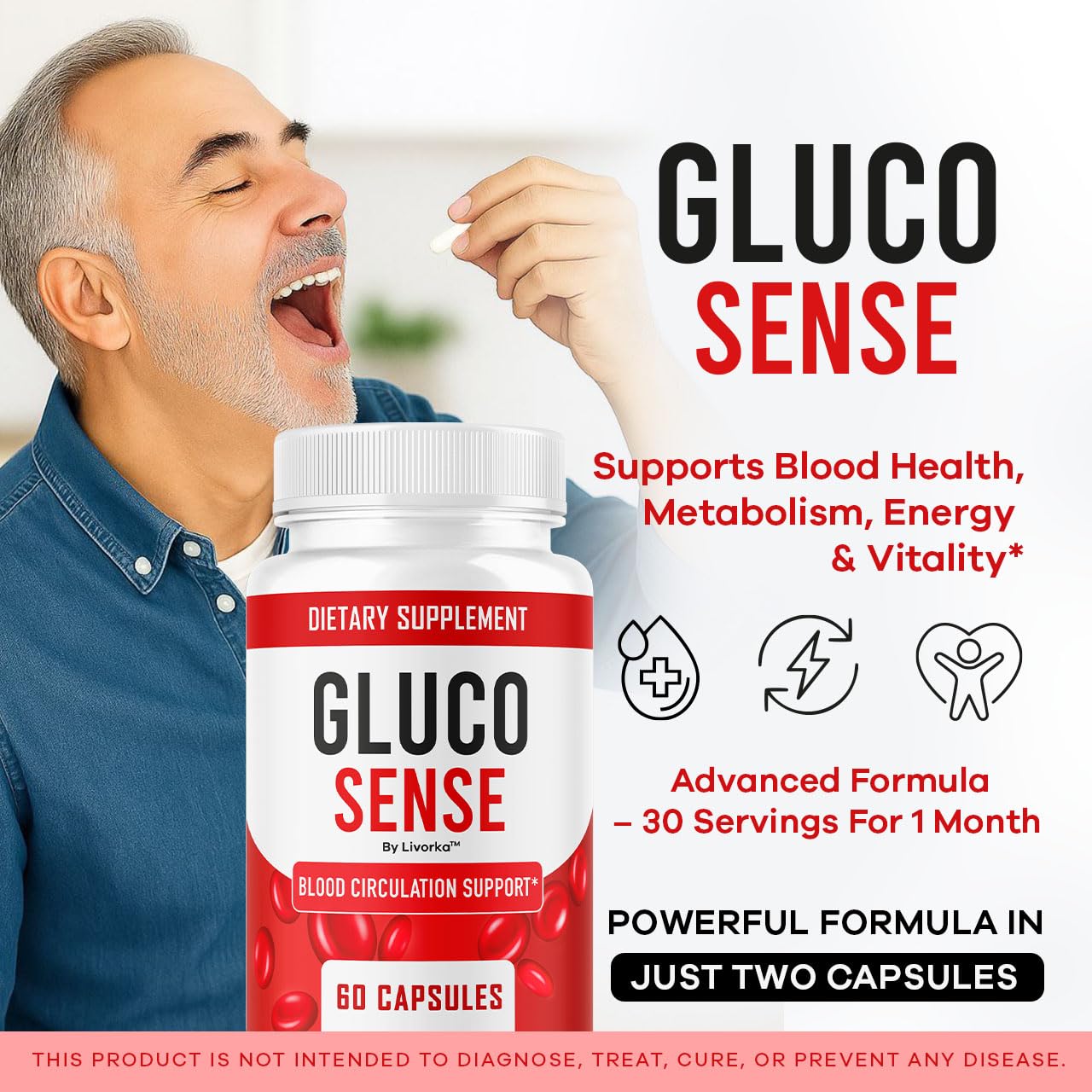 Primer plano de cápsulas GlucoSense para rutina diaria saludable