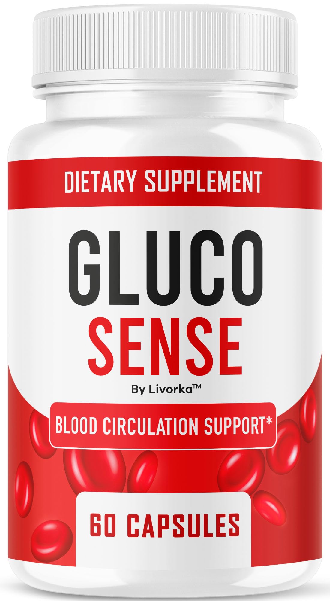 GlucoSense de LIVORKA frasco frontal para apoyo diario al bienestar