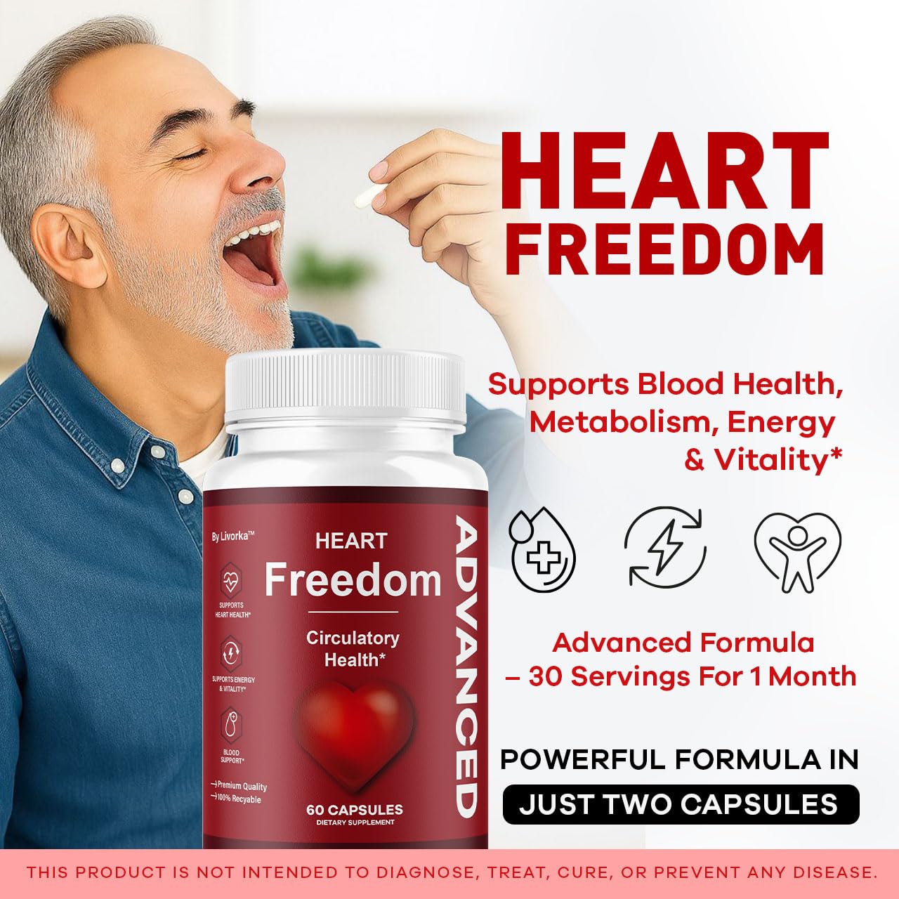 LIVORKA Heart Freedom, botella frontal, fácil identificación del producto.