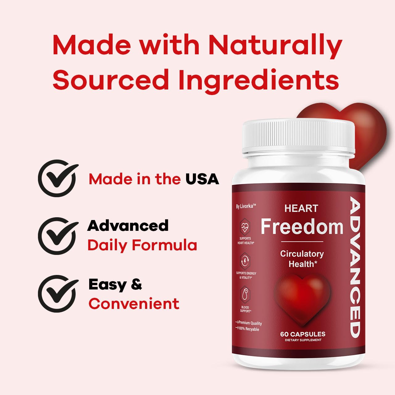 LIVORKA Heart Freedom, paquete de cápsulas para almacenamiento seguro.
