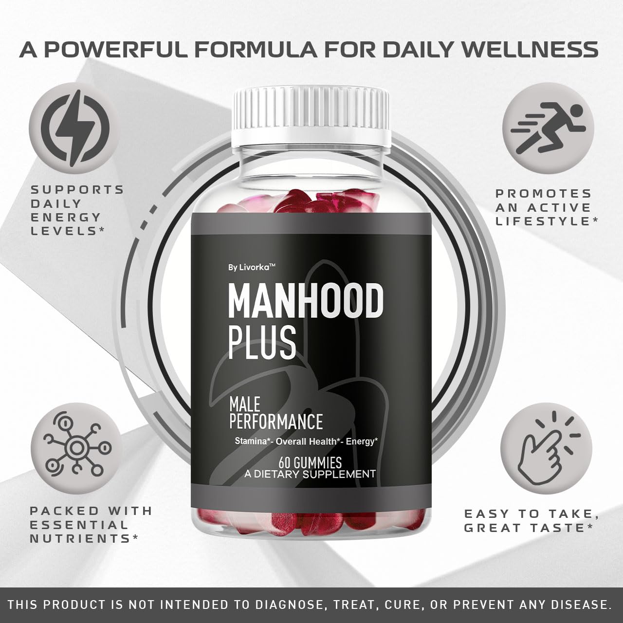 LIVORKA Manhood Plus gominolas frente al empaque