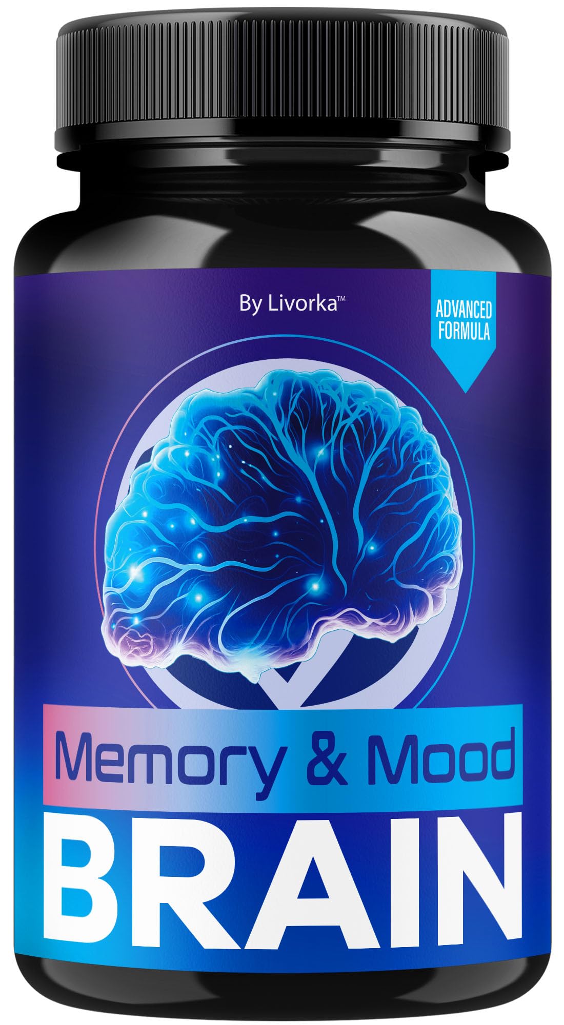 LIVORKA Memory Mood Brain: cápsulas en frasco para apoyo diario de memoria y enfoque