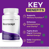 Neurocept cápsulas en primer plano, fáciles de tragar para rutina diaria.