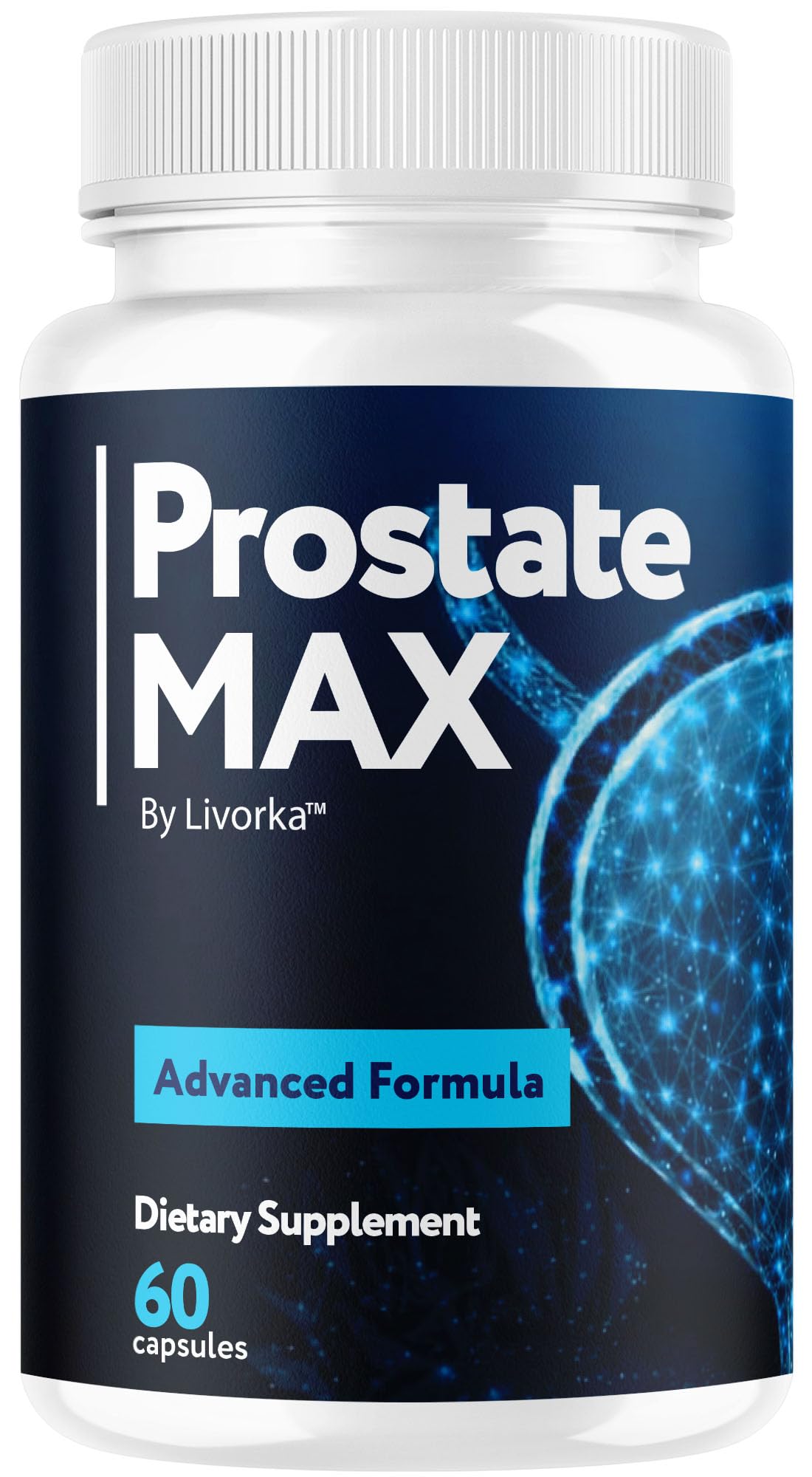 Livorka ProstateMax cápsulas en frasco para apoyo diario.