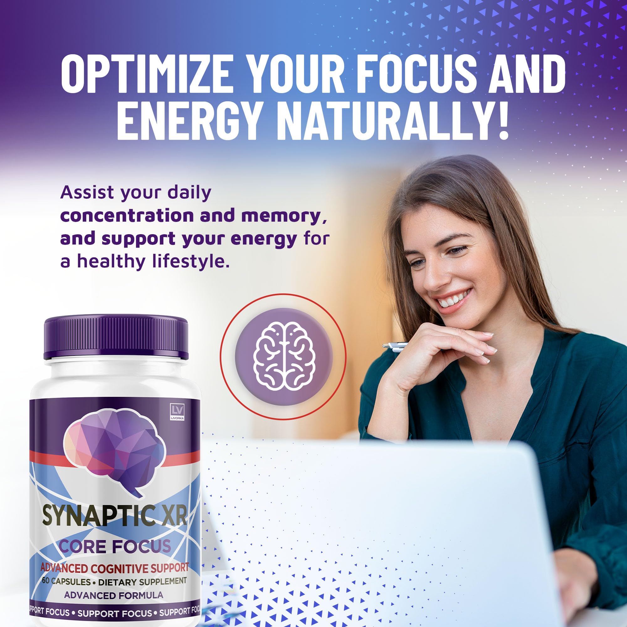 Livorka Synaptic XR: detalle de cápsulas para claridad mental diaria.