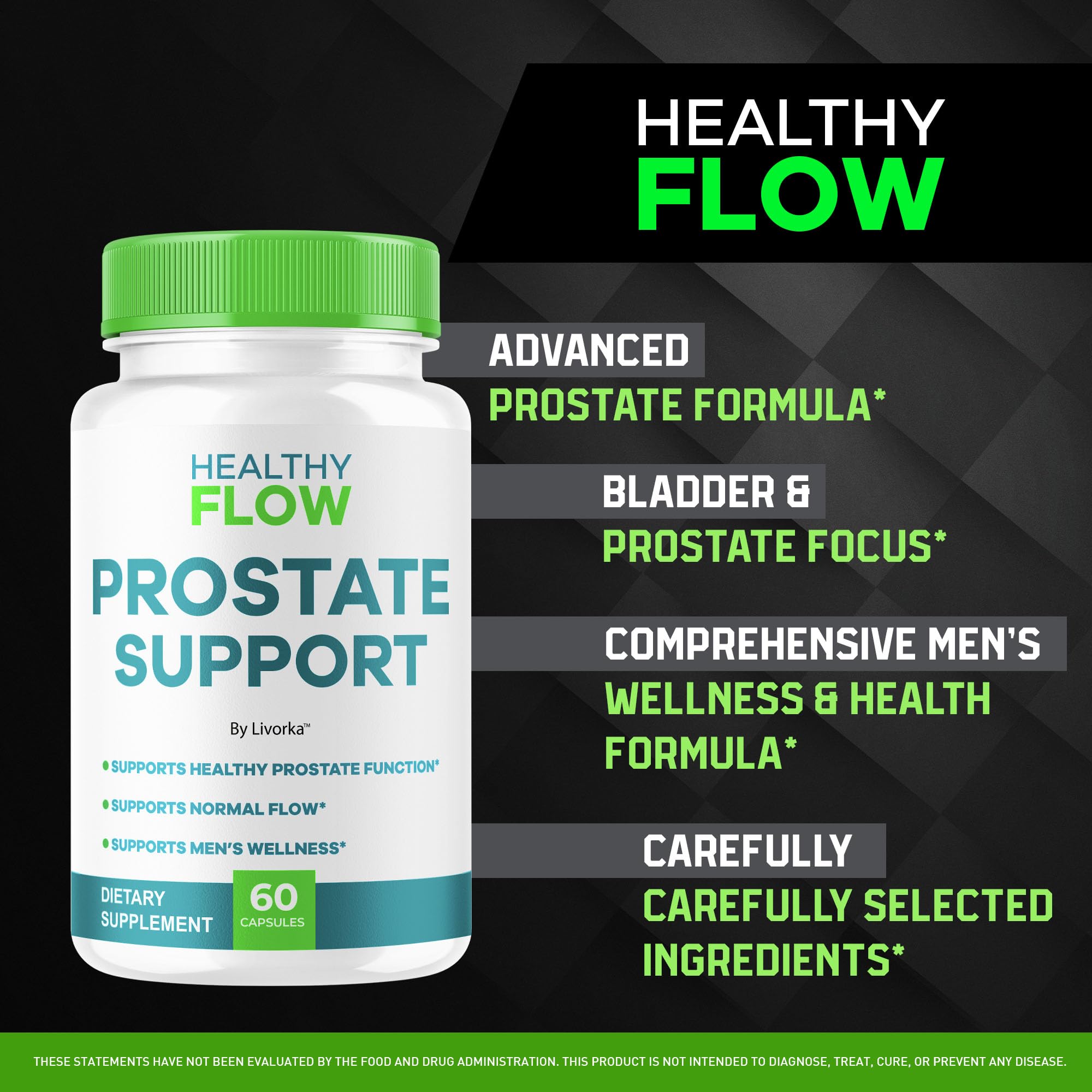 LIVORKA Healthy Flow, cápsulas en dosis diaria, visión general del bienestar masculino.