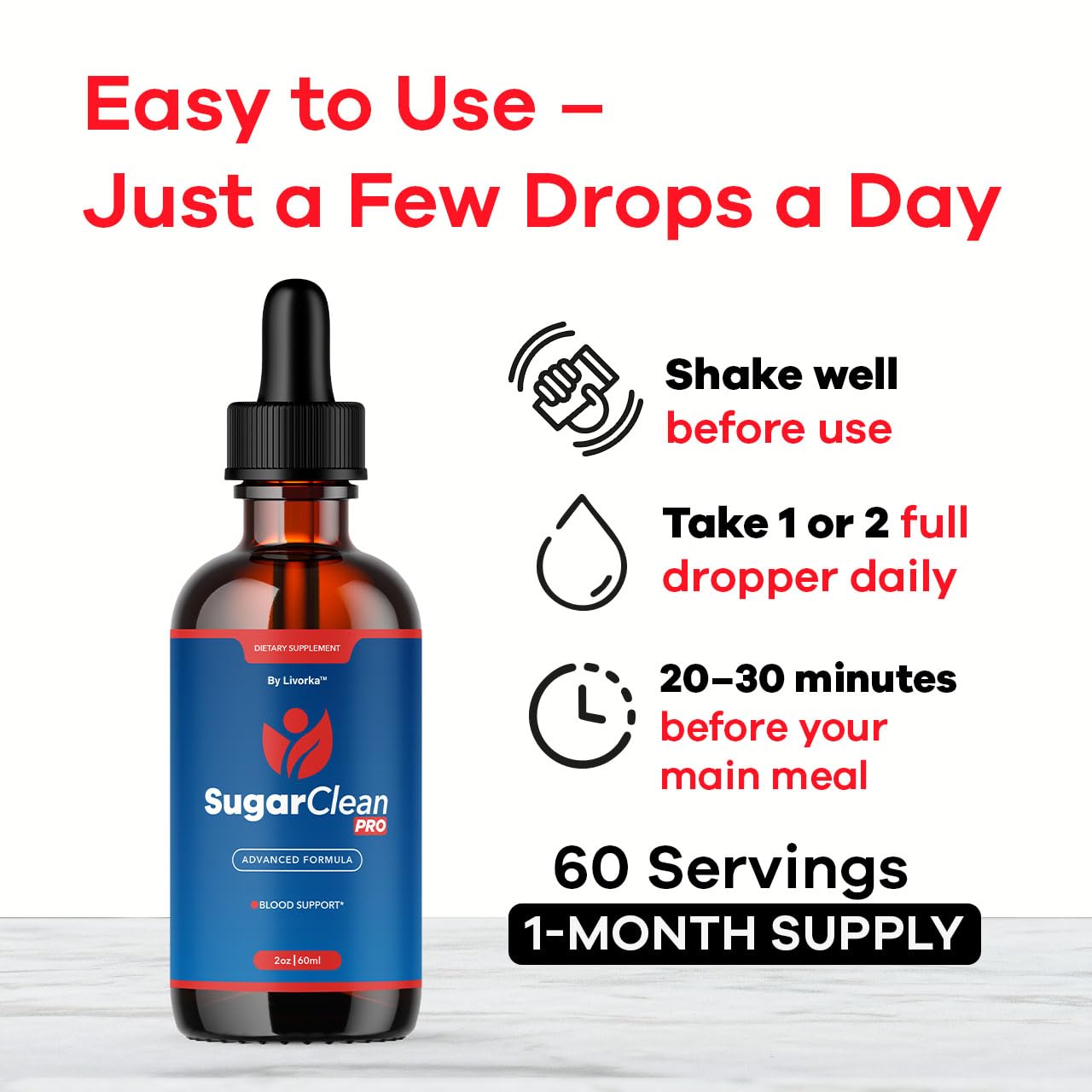 LIVORKA Sugar Clean Pro Drops, empaque de caja, fácil almacenamiento.