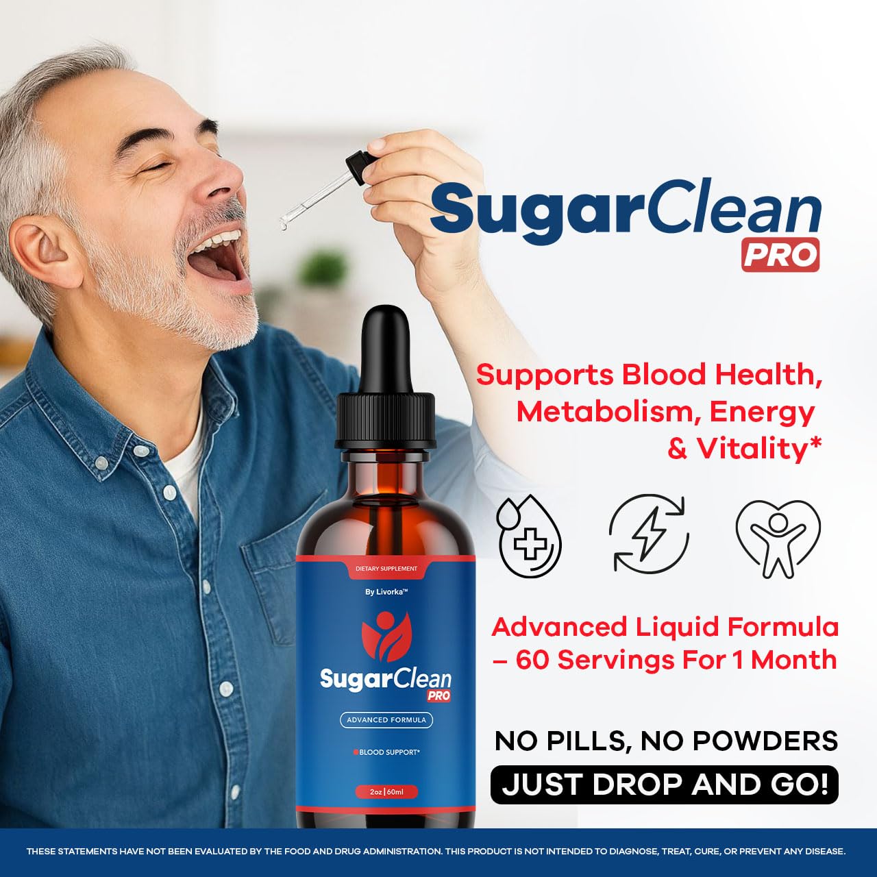LIVORKA Sugar Clean Pro Gotas, bote lateral, facilita dosis precisas para el día a día.