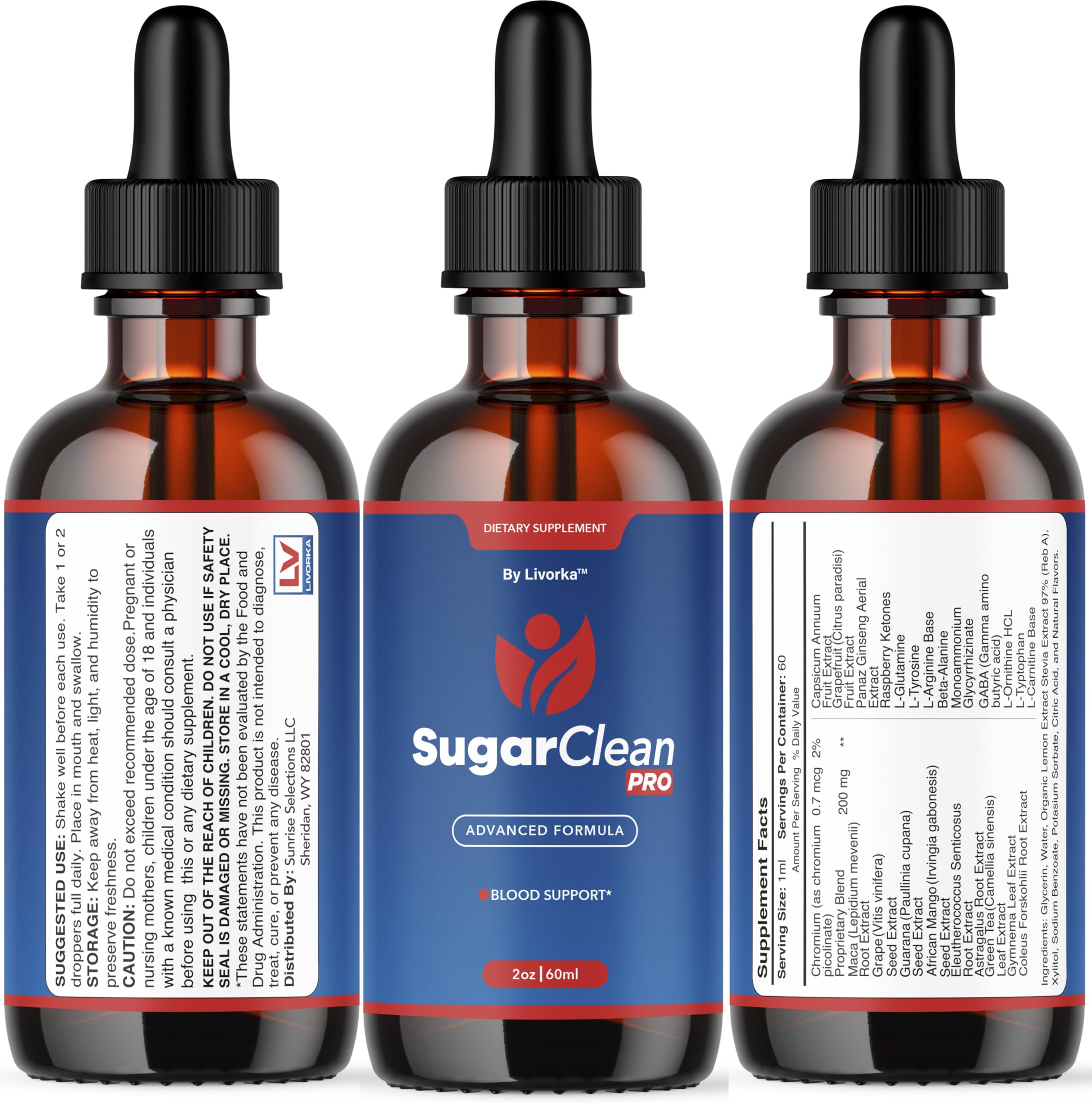 LIVORKA Sugar Clean Pro Gotas, empaque práctico para viaje y casa.