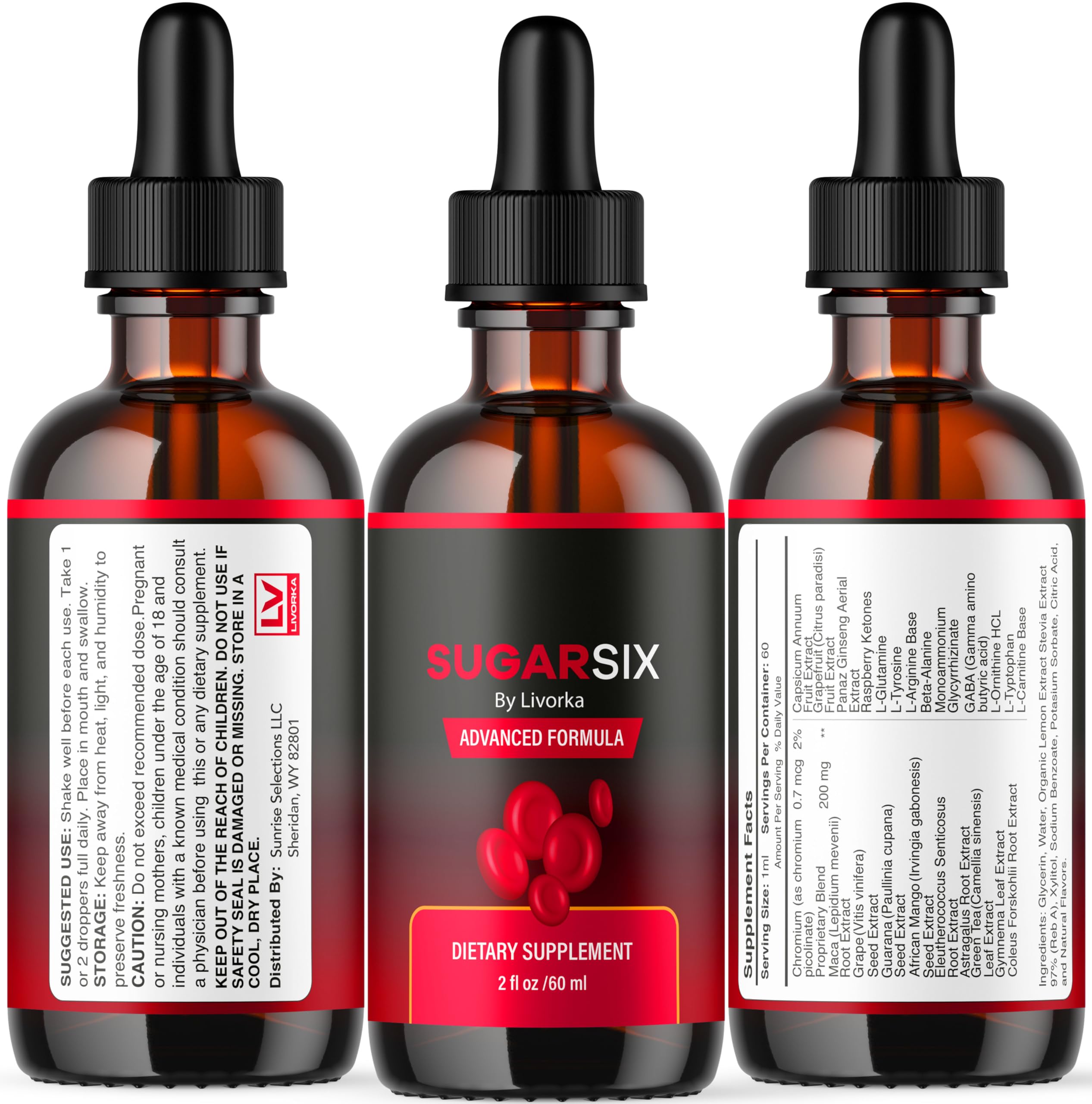 LIVORKA Sugar Six gotas con gotero para dosis diaria precisa.