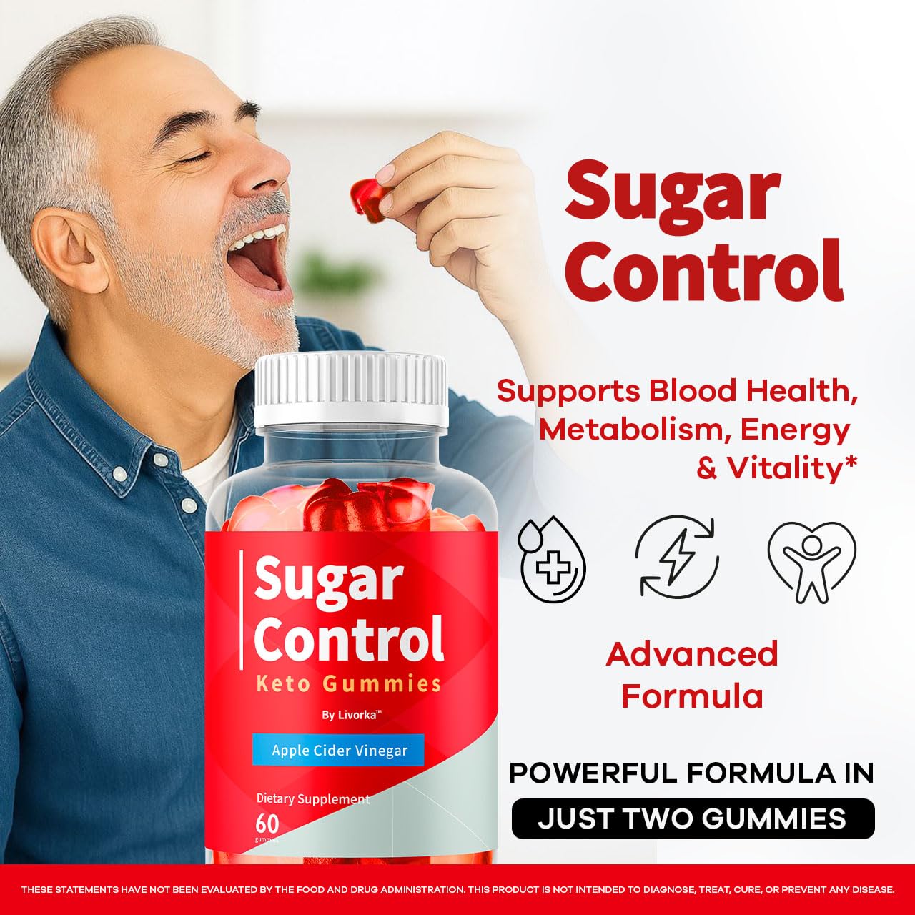 LIVORKA SugarControl Gominolas, frasco con gominolas, consumo cómodo.