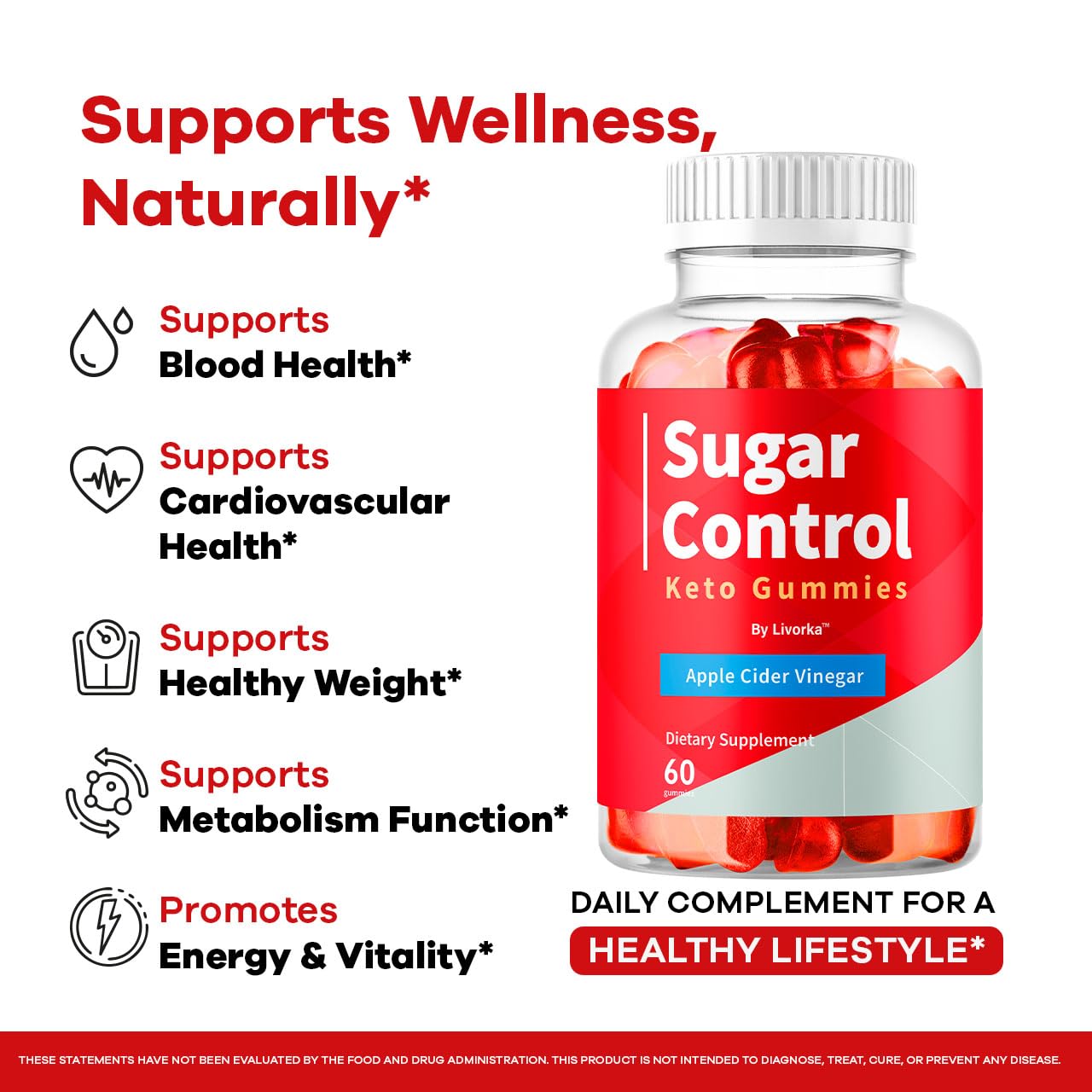 Gomitas SugarControl LIVORKA con vinagre sidra manzana para sabor agradable.