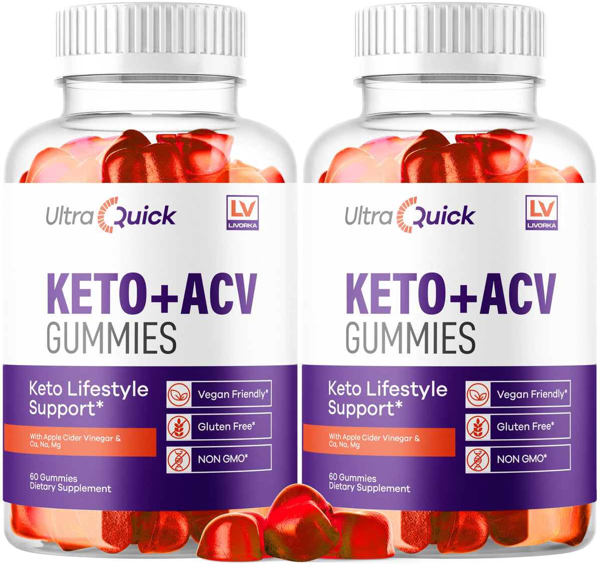 Gomitas LIVORKA Ultra Quick Keto ACV, empaque 2-pack para conveniencia diaria.