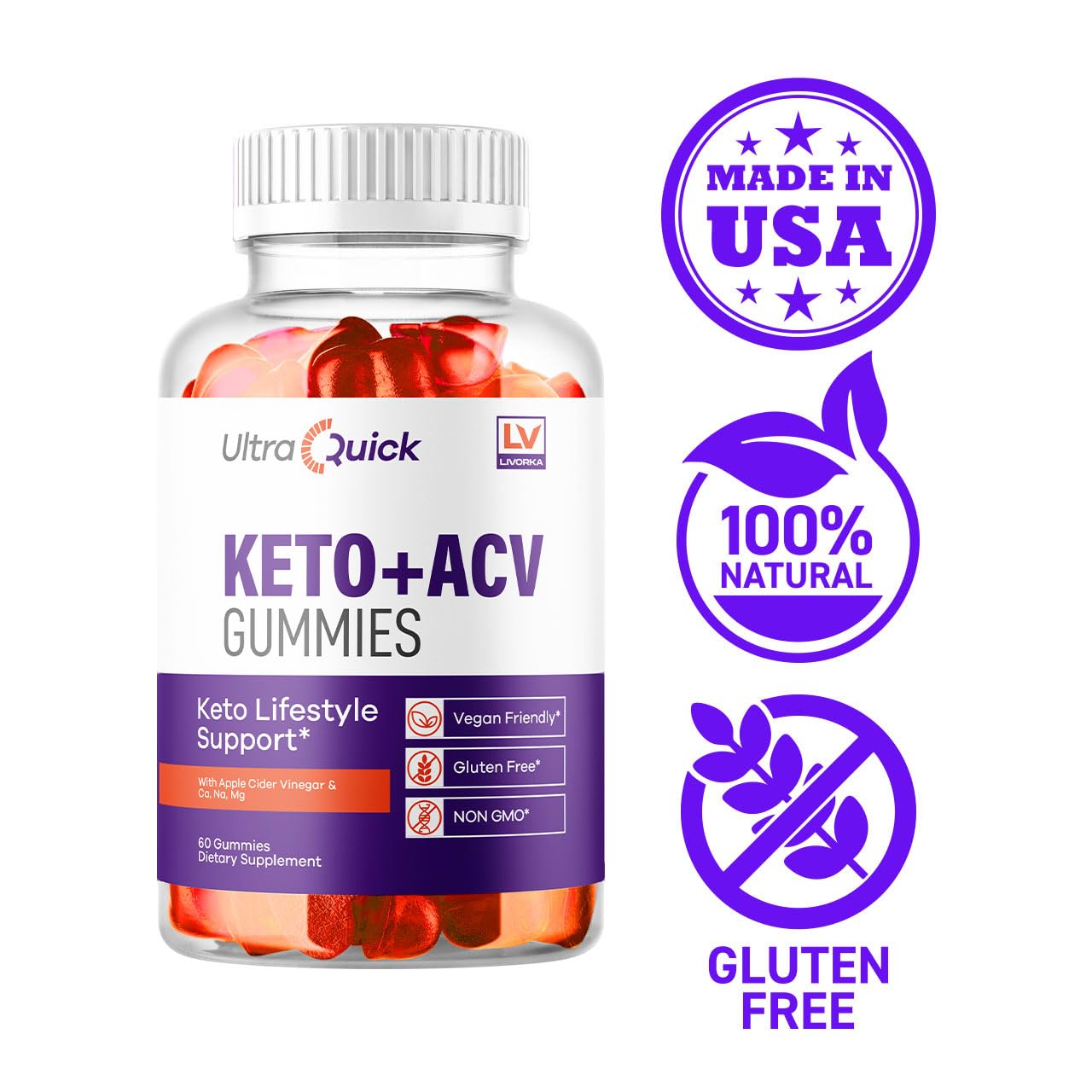 Gomitas LIVORKA Ultra Quick Keto ACV, sabor frutal que facilita la merienda cotidiana.