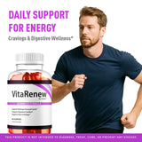 VitaRenew Gummies, dos unidades visibles, muestra porción sabrosa para tu día.