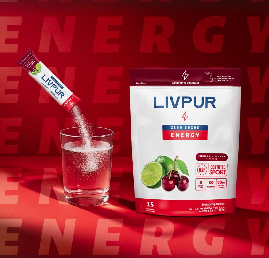 LivPur Energy sabor cereza lima refrescante y sin azúcar para cualquier momento
