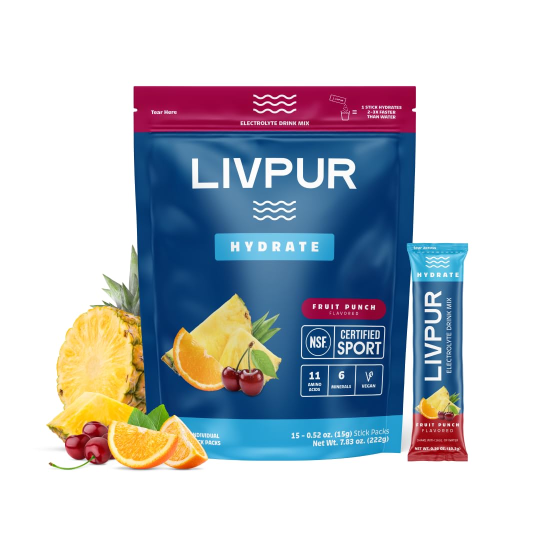 LivPur Hidratación instantánea Fruta Punch, preparado para entrenamientos y viajes