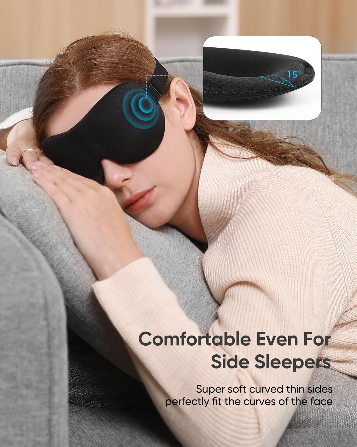 Diseño 3D de la mascarilla LKY DIGITAL que bloquea la luz para un sueño profundo.