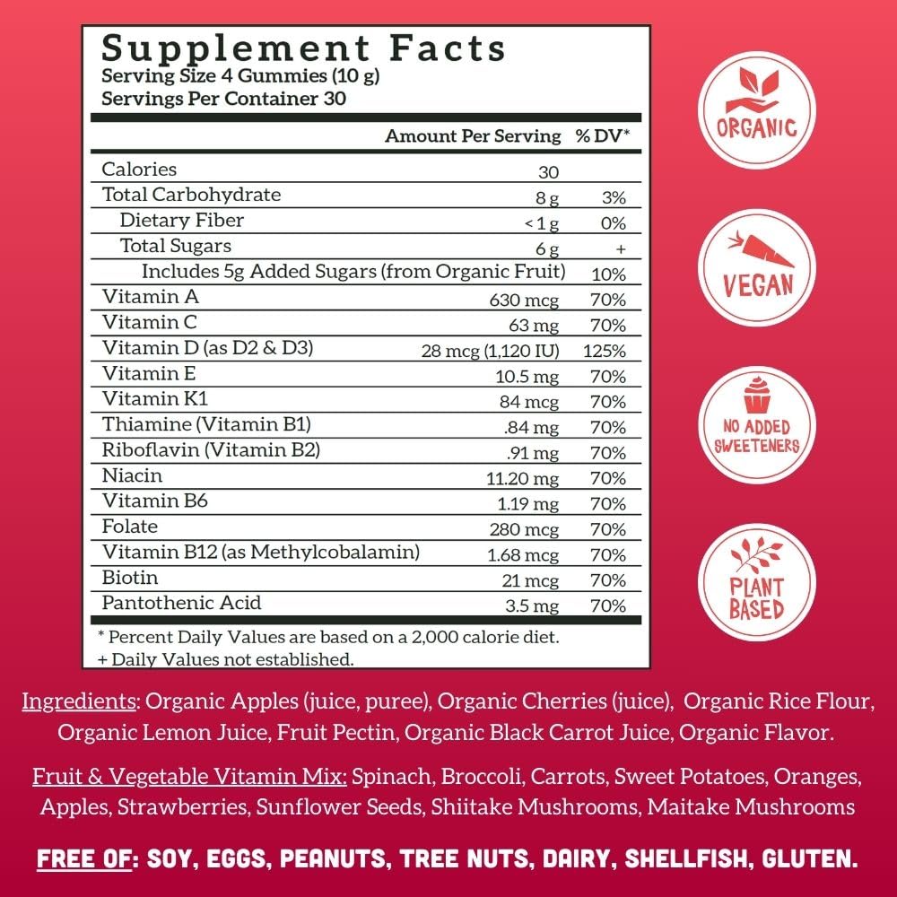 Frutas orgánicas e ingredientes naturales en cada gomita de Llama Naturals.