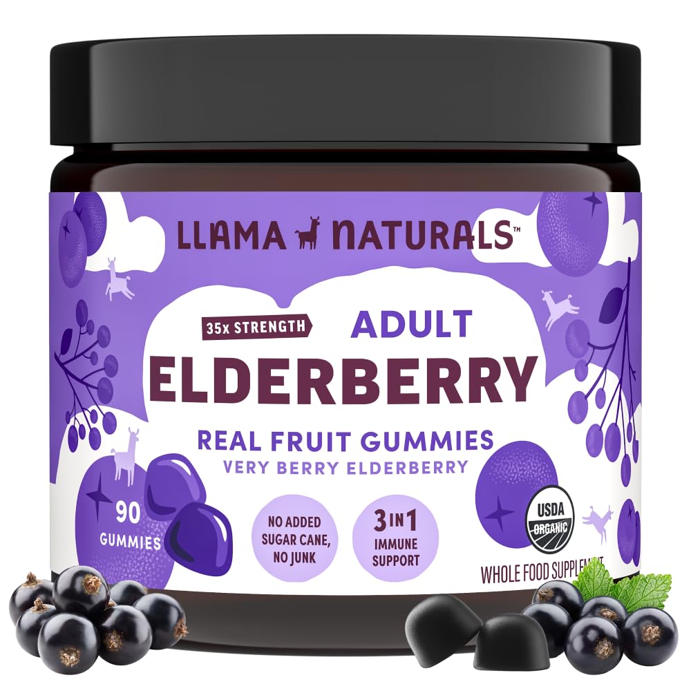 Gomitas de saúco para adultos de Llama Naturals, sabor natural y apoyo al sistema inmune.