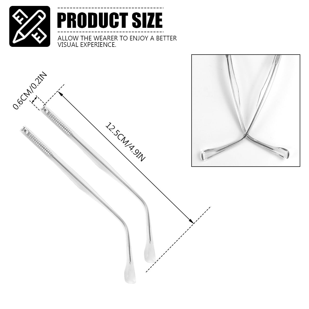 Arma repuesto de metal transparente LNQ LUNIQI para gafas y sol.