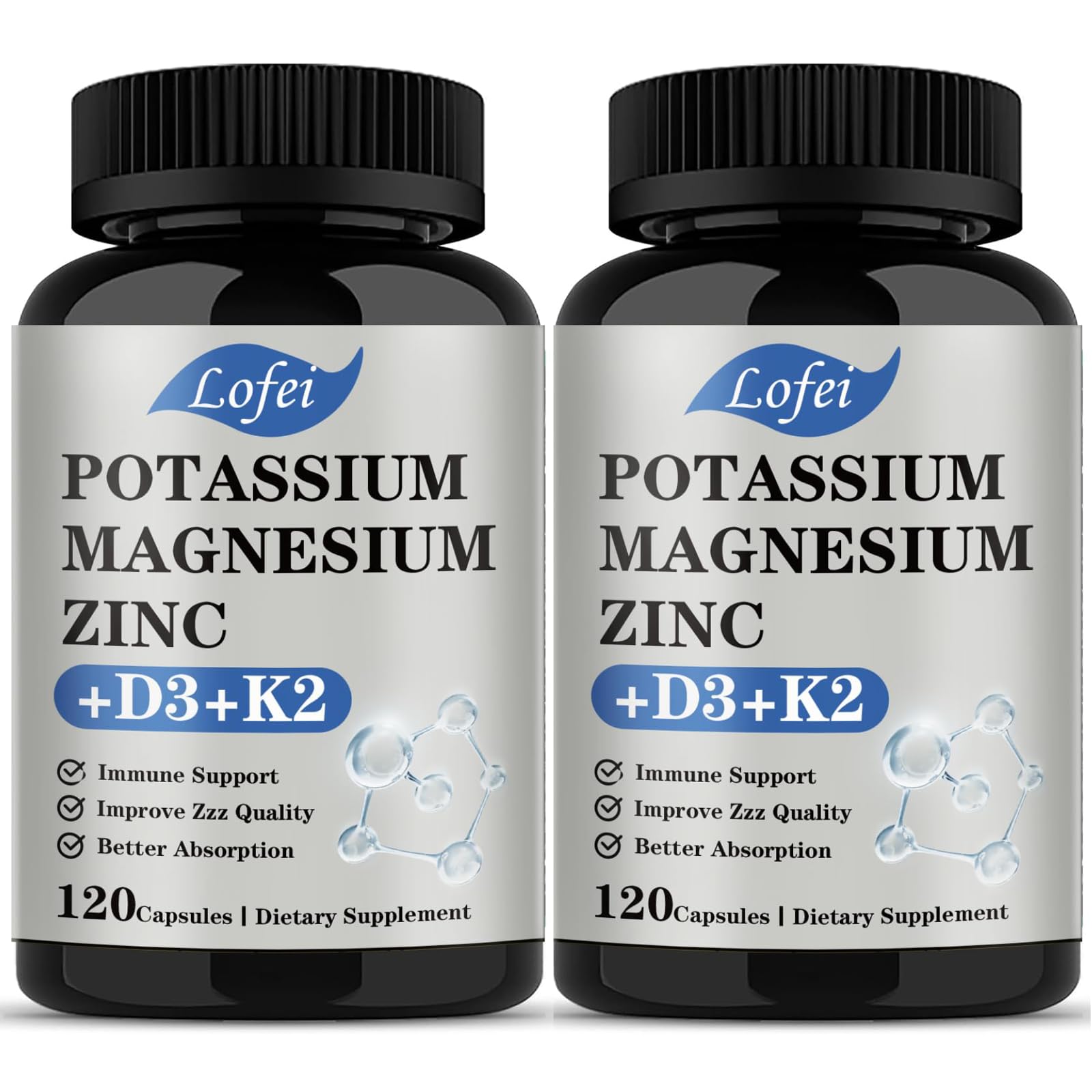 Lofei potasio magnesio zinc, cápsulas, favorece absorción eficiente para energía diaria.