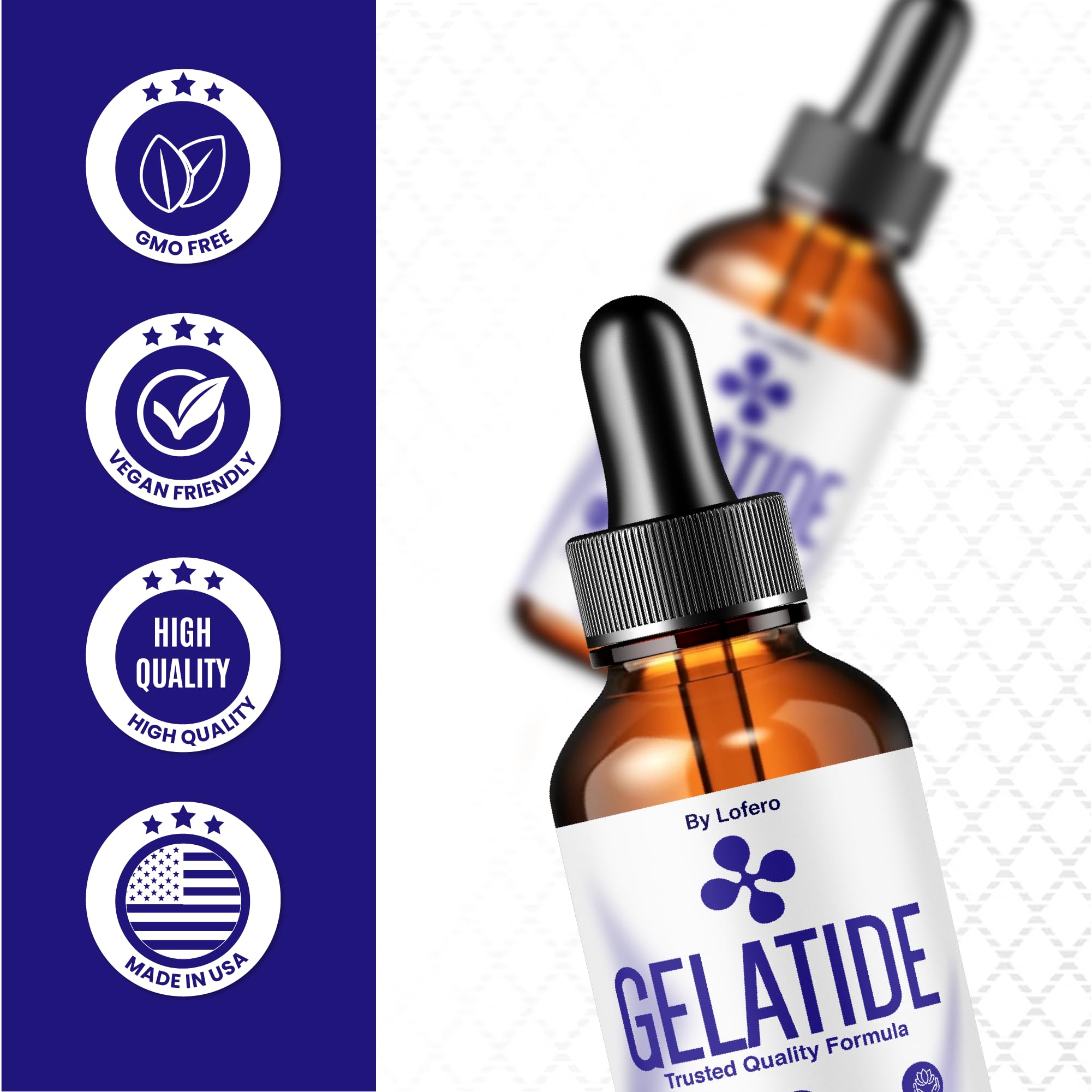 Lofero Gelatide Drops, primer plano de ingredientes naturales para balance interior.