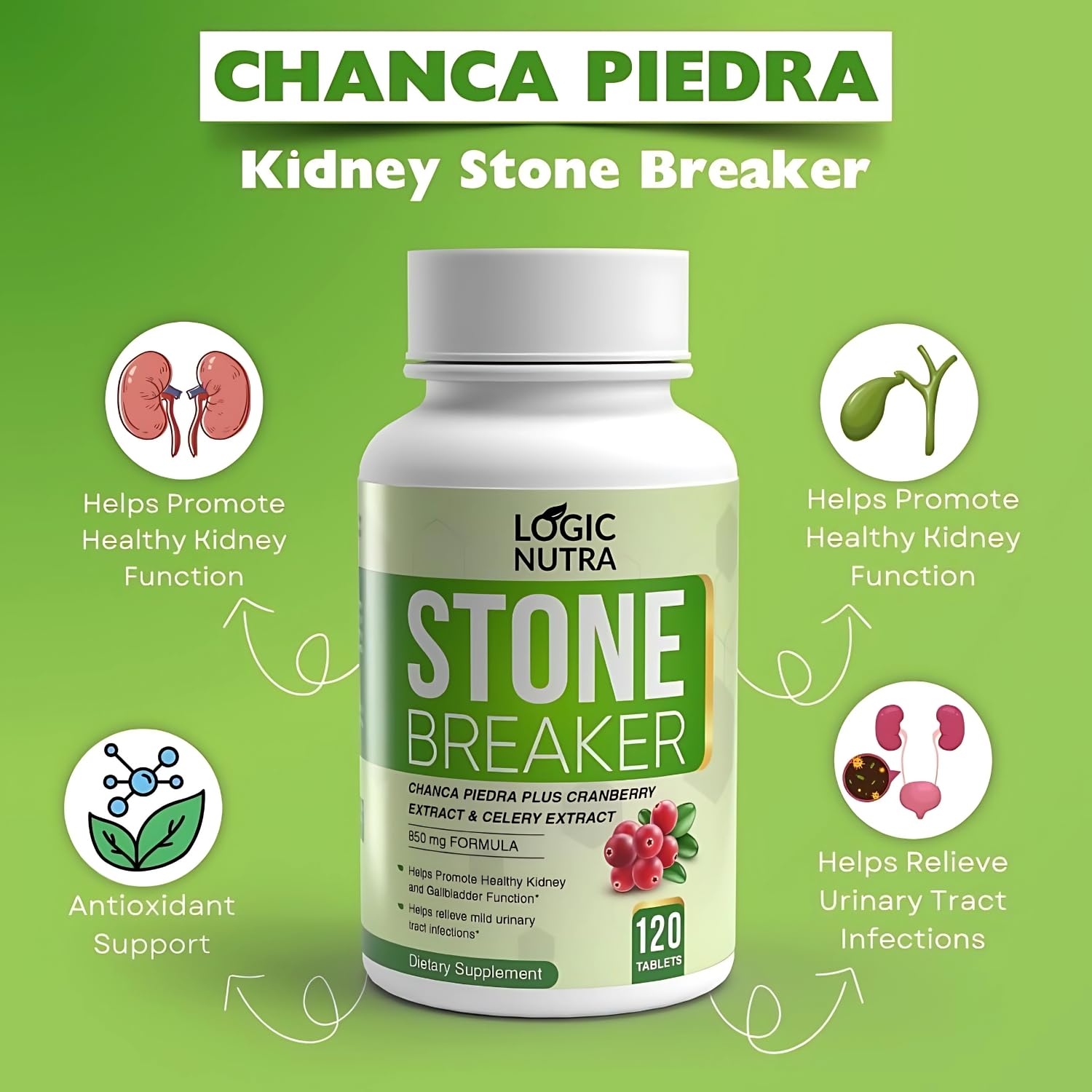 Logic Nutra Chanca Piedra, extracto de Cranberry para salud urinaria