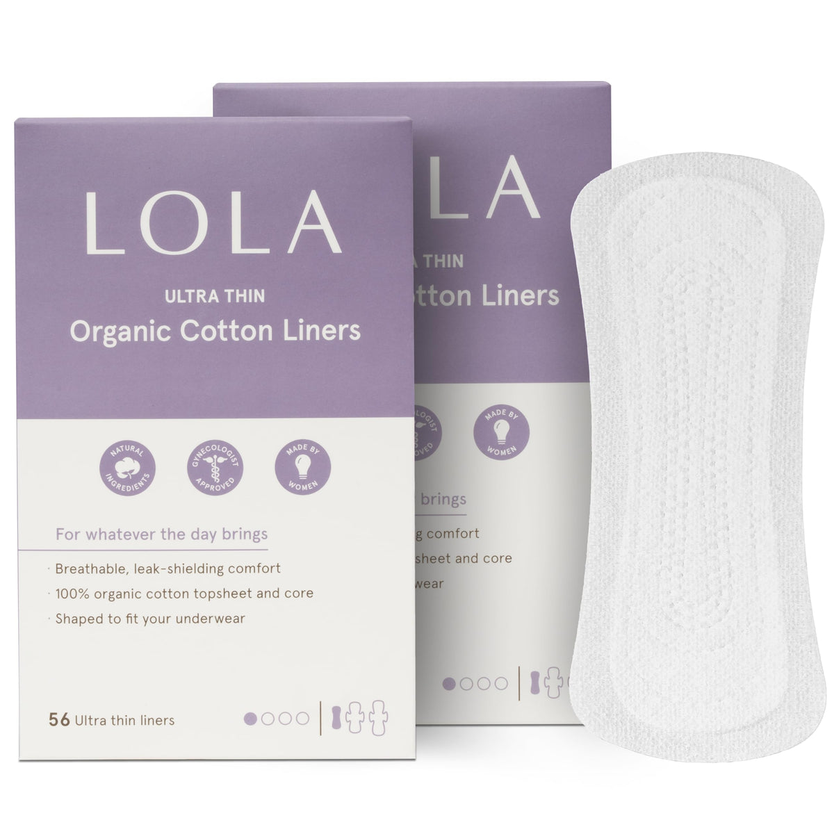 LOLA Liner Ultra Delgado en caja, protección discreta para días ligeros.