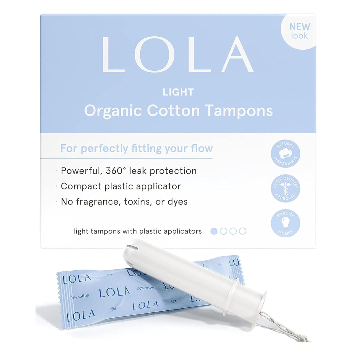 Tampones LOLA Ligero con aplicador plástico para uso diario y discreción.