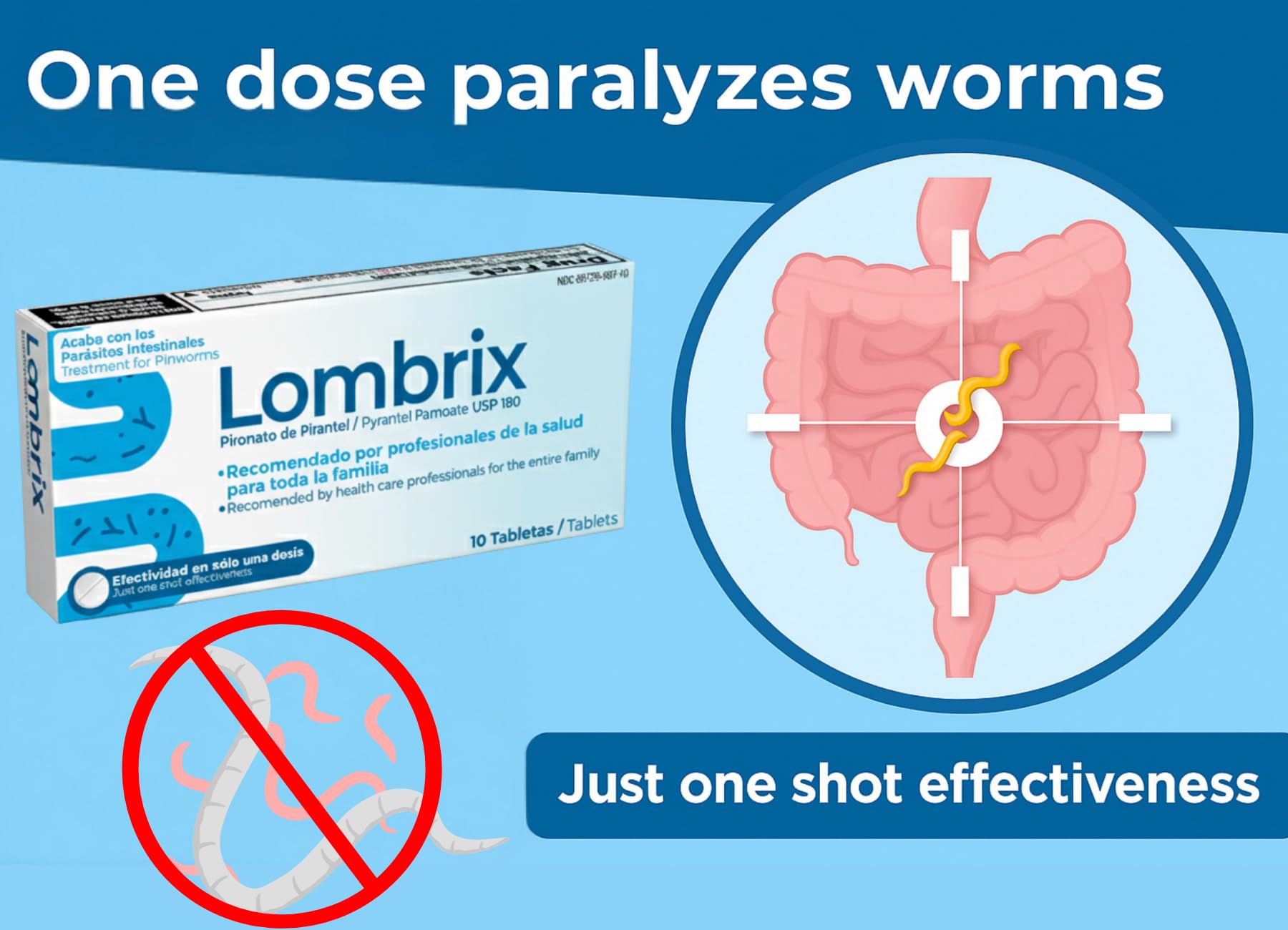 Lombrix caja dosis única para uso familiar y práctico.