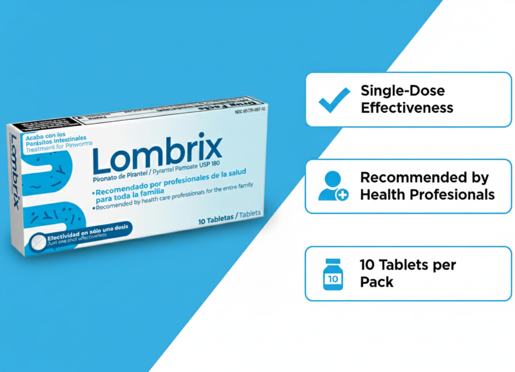 Lombrix tabletas uso familiar para bienestar digestivo diario.