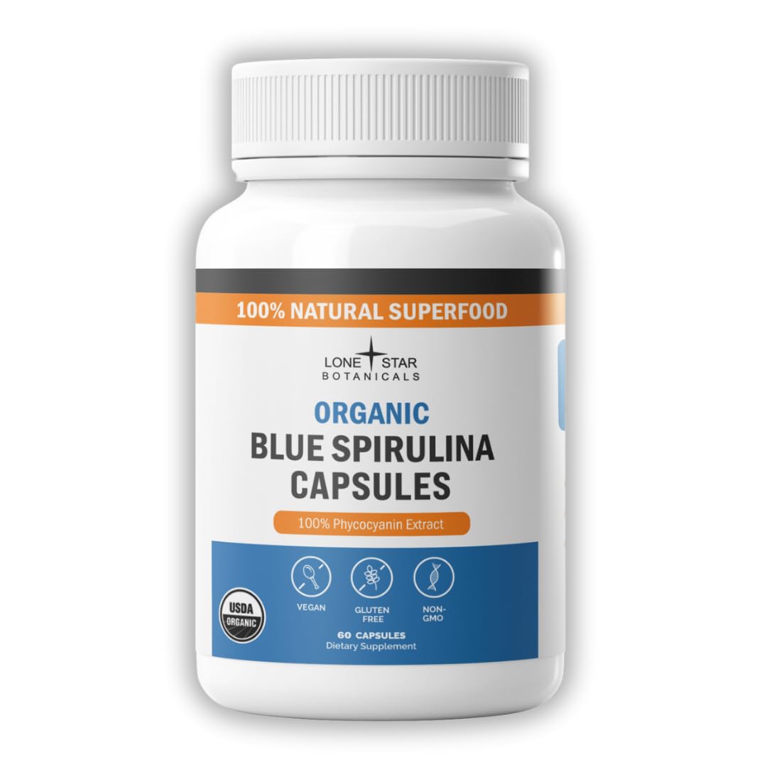Lone Star Botanicals Spirulina orgánica: cápsulas en frasco para energía diaria