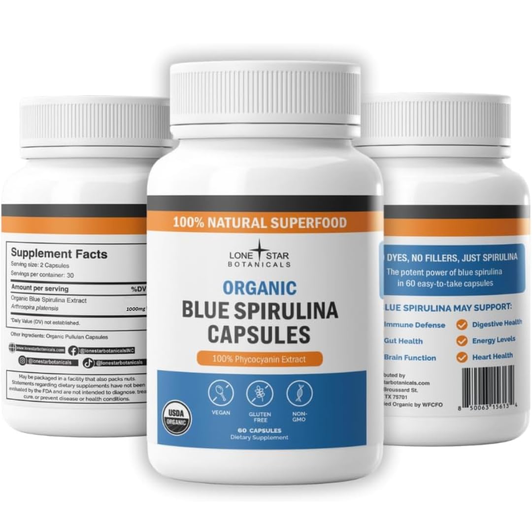 Cápsulas de spirulina sin olor a pescado de Lone Star Botanicals para uso diario
