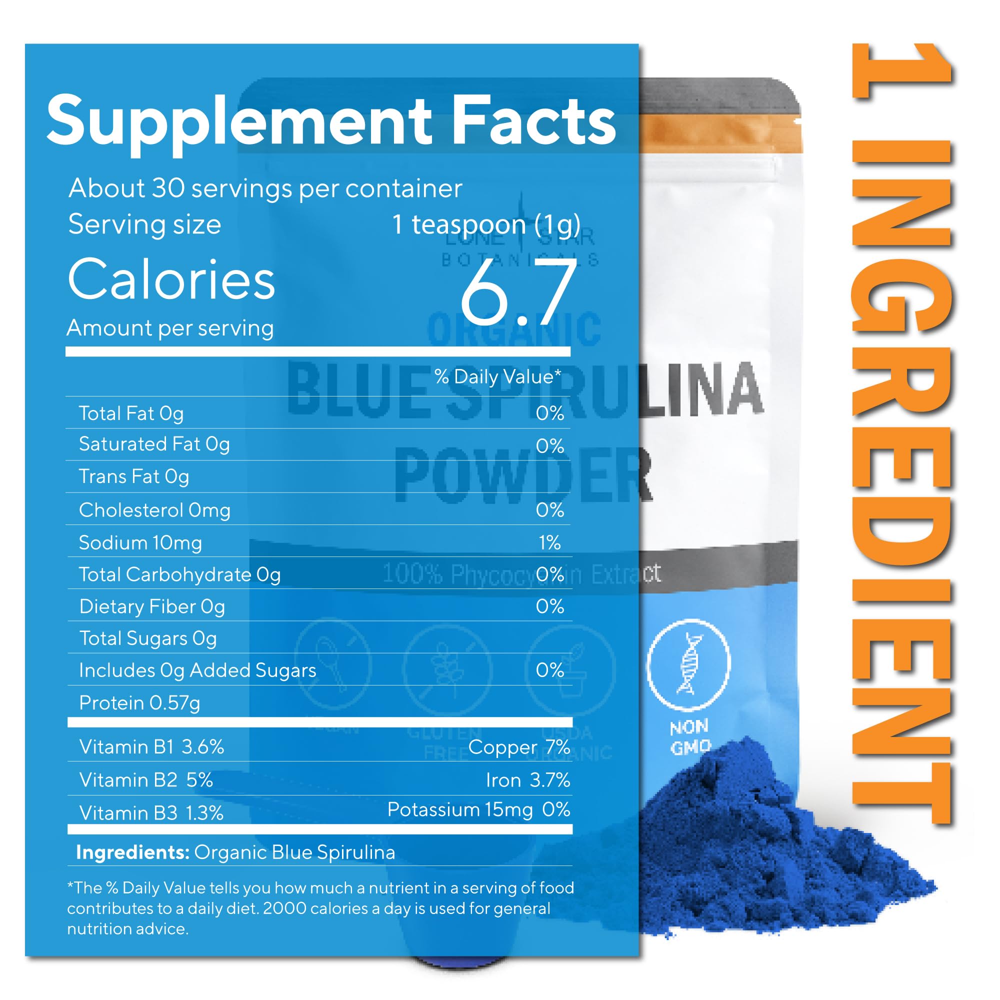 Cucharilla con polvo de espirulina azul de Lone Star Botanicals