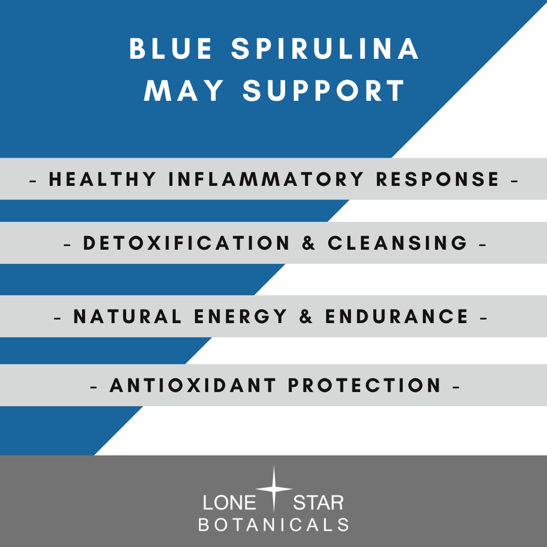 Etiqueta de Spirulina orgánica de Lone Star Botanicals en frasco, ingrediente seguro y vegano