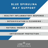 Etiqueta de Spirulina orgánica de Lone Star Botanicals en frasco, ingrediente seguro y vegano