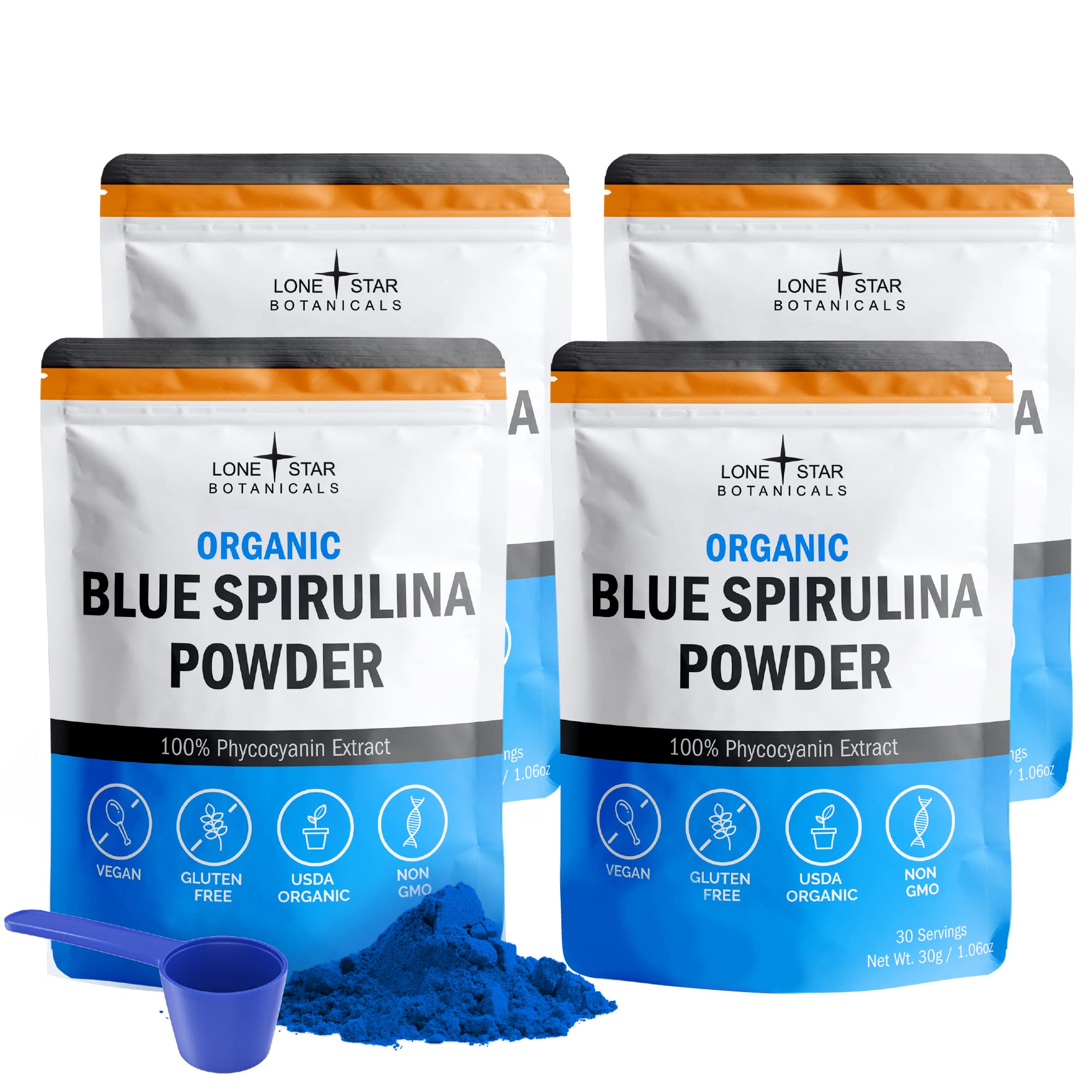 Lone Star Botanicals polv o espirulina azul orgánico en bote para batidos