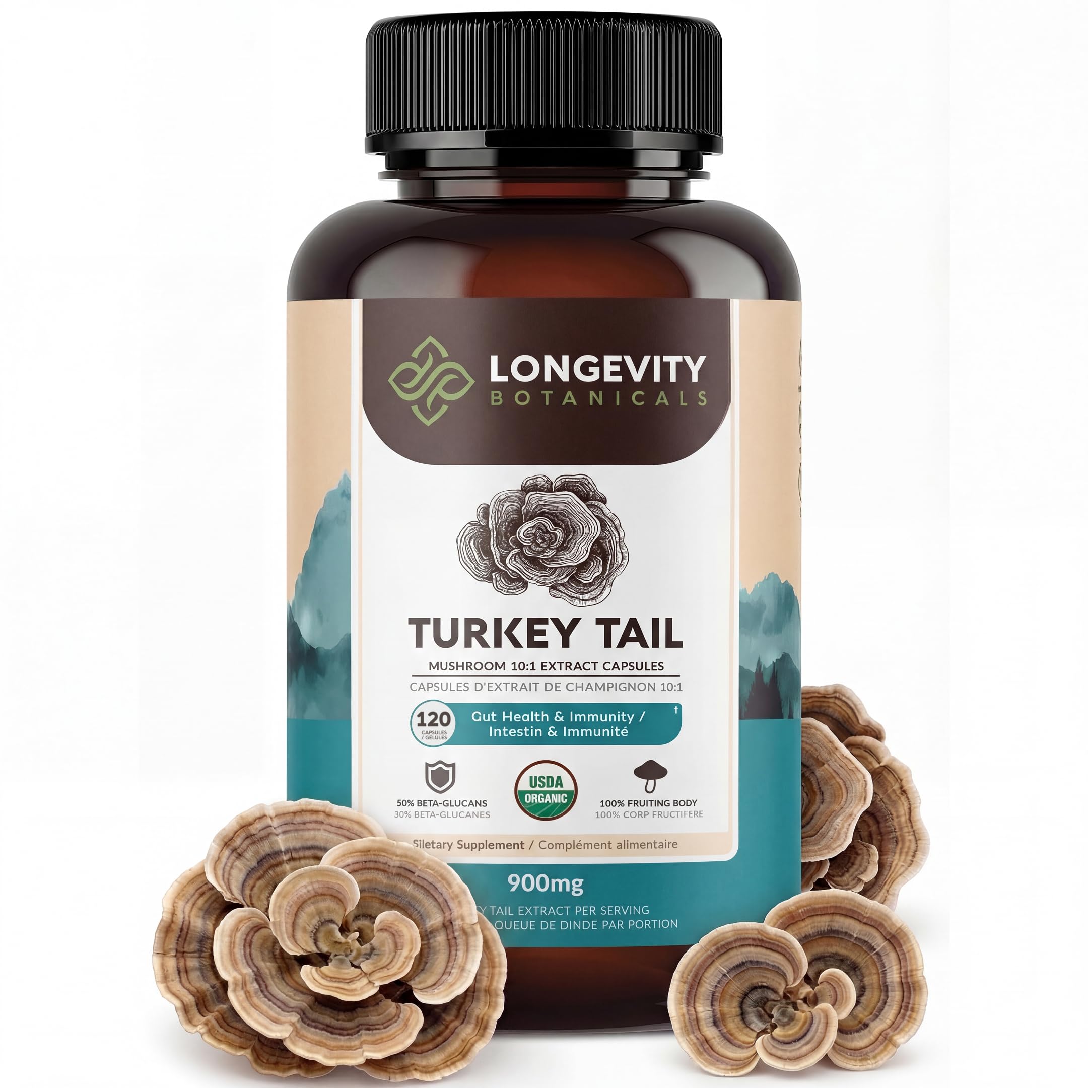 Longevity Botanicals cápsulas cola de pavo, extracto 10:1 para apoyo inmune