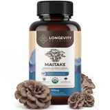 Longevity Botanicals Maitake: botella frontal con cápsulas para salud intestinal